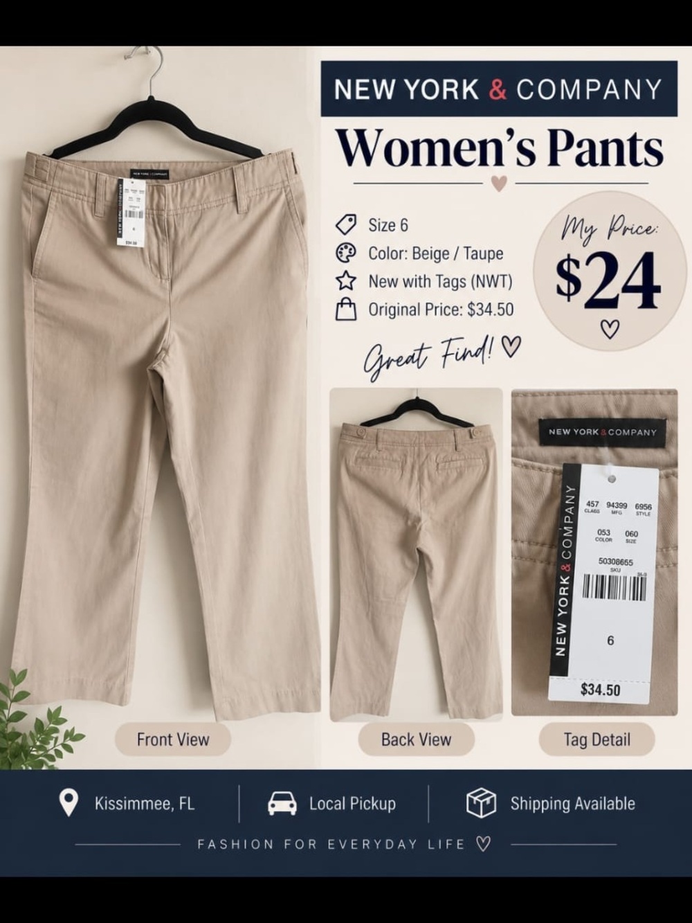New York & Company Beige/Taupe Cropped Straight-Leg Pants